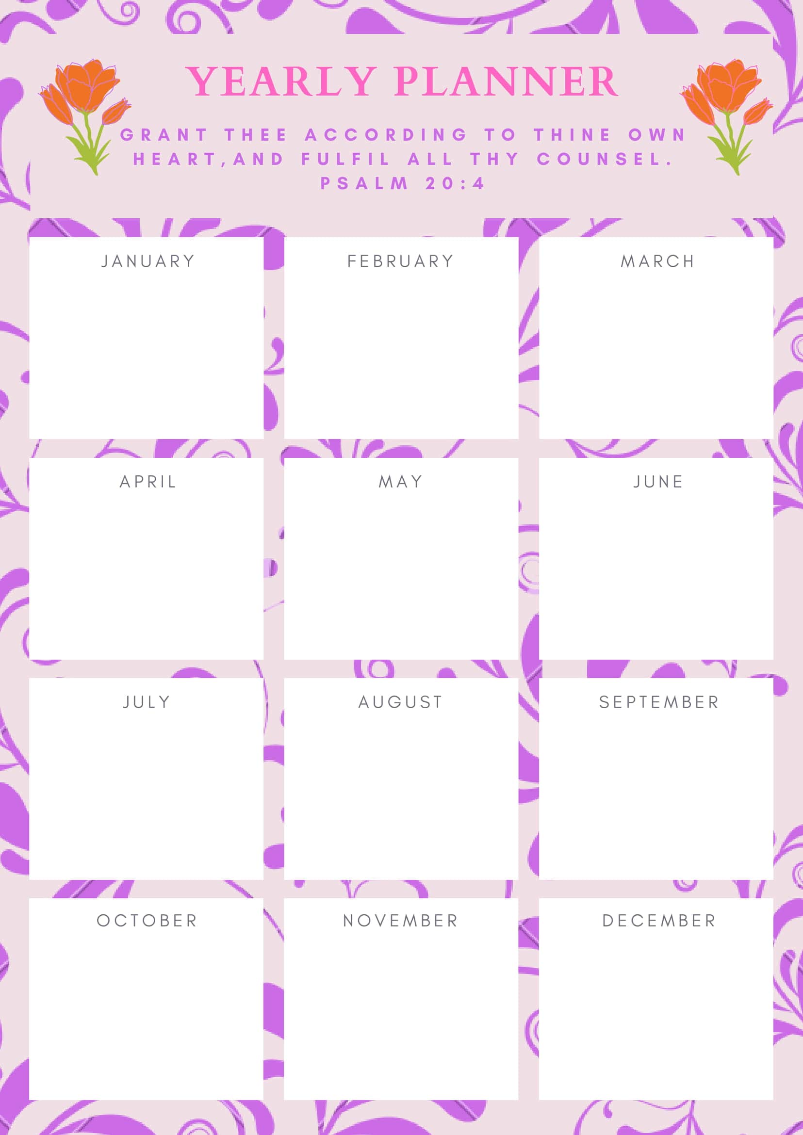 Free Printable Christian Yearly Planner with Bible Verse